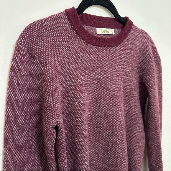 Lello Maroon Birds Eye Knit 100% Wool Mens Crew Neck Sweater Small - Picture 2 of 7